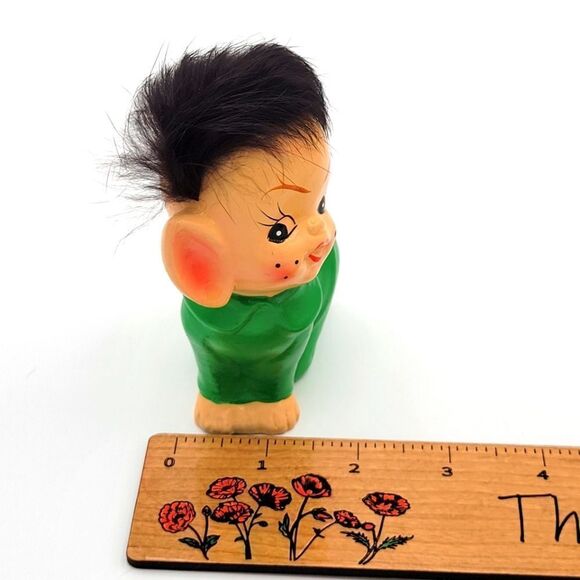 RARE Pristine 1950's Crawling Green Pixie Elf Pointy Ear Real Fur Hair Figurine - Picture 9 of 16